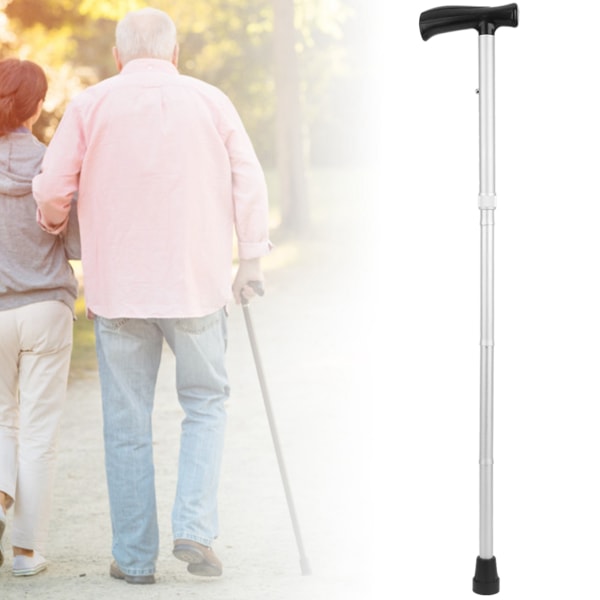 Bärbar aluminiumlegering Frostad Anti-sladd Äldre Walking Stick Multifunktion Vikbar Ultralätt TBR-handtag Käpp Silver Vit
