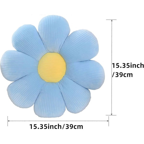 2 st Blomkuddar (39 cm, Vit+Blå) - Blå & Vit Tusensköna Blomformade Prydnadskuddar, Söt Blommig Plysch Golvkudde för Sovrum Soffa