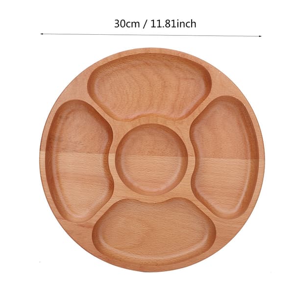 Trä rund form mat uppdelad tallrik dessert mellanmål undergaller disk servisbricka (30cm)