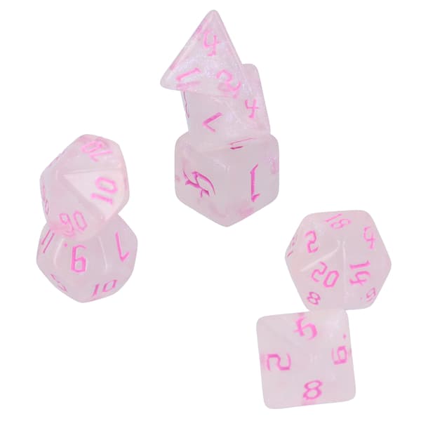 7st Polyhedral Tärningar Akryl Vita Polyhedral 7-sidiga Tärningsspel Leksaker för Rollspel Rosa