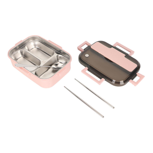 Rustfrit stål madkasse med spisepinde ske termisk isolering Bento madkasse til kontor picnic pink 3 rum
