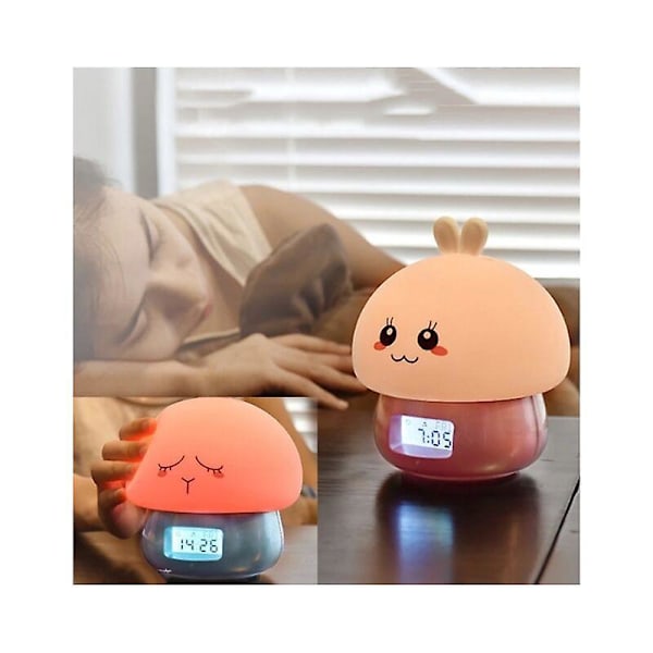 Baby natlampe vækkeur sengelampe USB vækkeur silikone klap lys pink