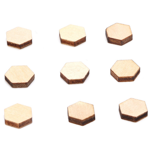 600 st träblock 0,4 tum robusta hållbara säkra Doodle-dekoration träflis hexagon för födelsedag bröllop