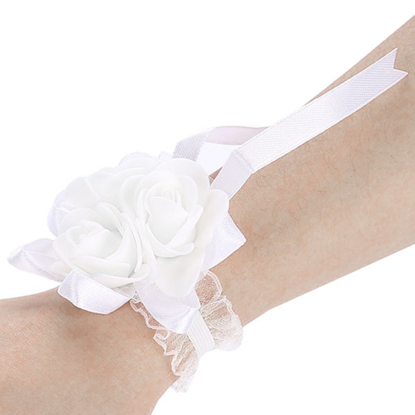 Vakker håndblomst brudepike håndledd Corsage Bryllupsdekorasjoner (hvitt bånd)