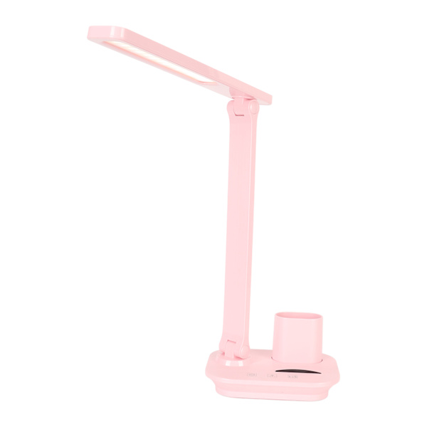 LED-bordslampa 5W ögonvänlig uppladdningsbar 3 färgtemperaturer steglös dimbar USB-lampa med pennhållare rosa