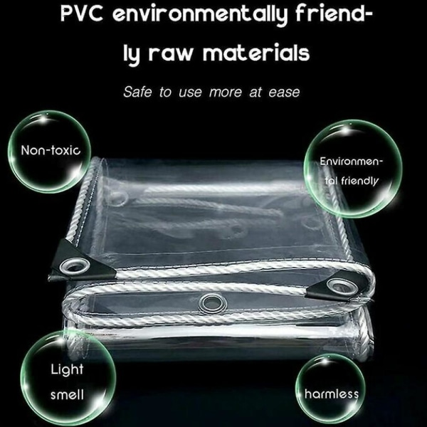 2m x 3m utendørs gjennomsiktig PVC-plastpresenning med maljer for planter Drivhustak