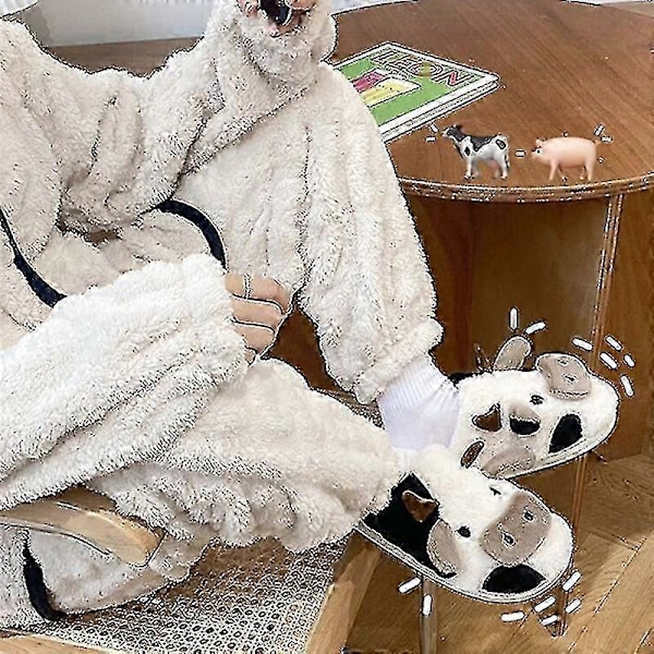 Fuzzy Ku-Sko Tøfler Søte Varme Komfortable Bomullssko Dyreform Slip-on Tøfler For Kvinner Jente Vinter 40-41 (24.5cm) Ku Bomull Håndkle Halv Pose