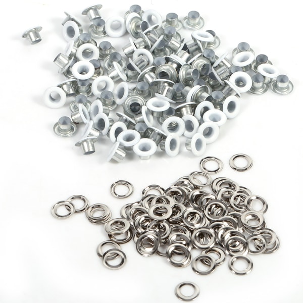 100 set 4 mm runda metallöglor Scrapbooking Card Hål Läder Hantverkskläder Tillbehör (Vit)