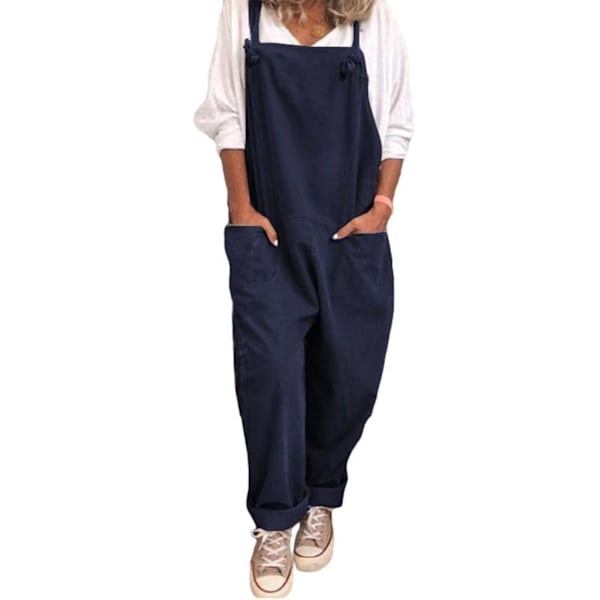 Afkæmpelige Blå Bomuld Linned Overalls til Kvinder Sommerbukser 4XL
