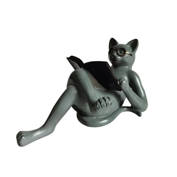 Litterære katteharpiks ornamenter have statue dekoration læsebriller kattehåndværk til studie og kontor