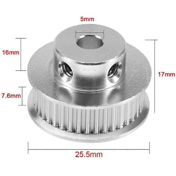 Aluminium GT-2 36 Tænder 5mm Boring Tandrem Flange Synkront Hjul til 3D Printer CNC
