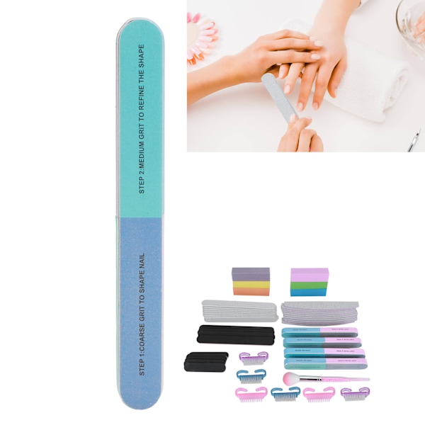 47 st Nail File Nail Art Slipning Polering Buffer Strip Dammborste Set Manikyrverktyg