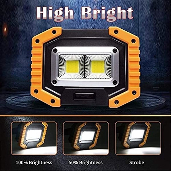 Bærbar Genopladelig LED Arbejdslys - 30W, 1500lm, Magnetisk Base - Perfekt til Camping, Vandreture, Nødreparation af Bil