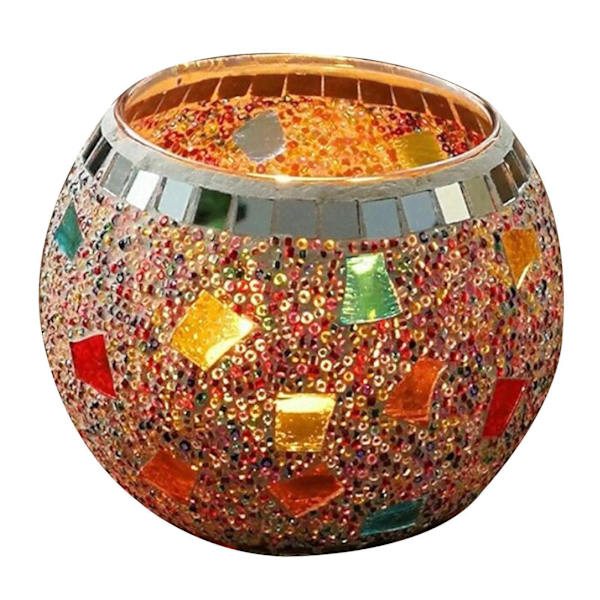 Mosaik Glas Ljusstake Bords Tealight Hållare Bröllopsfest Heminredning Färgrik