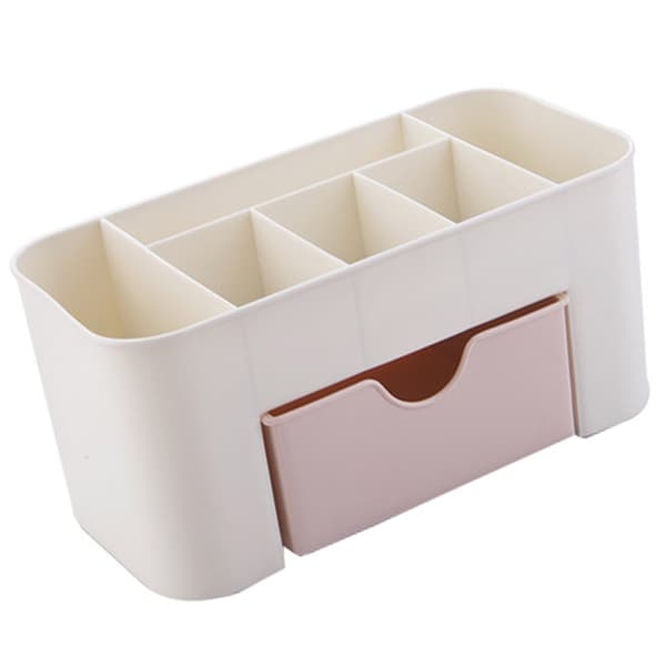 Kosmetik Makeup Organizer PP Multifunktionel 6 Rum Makeup Skrivebords Organizer med Skuffe Pink