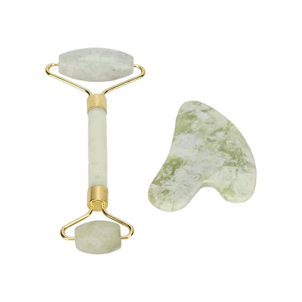 Jadestone Roller Gua Sha Board Dobbelt Hoveder Glatte Overflader Ansigtsmassagerulle Sæt