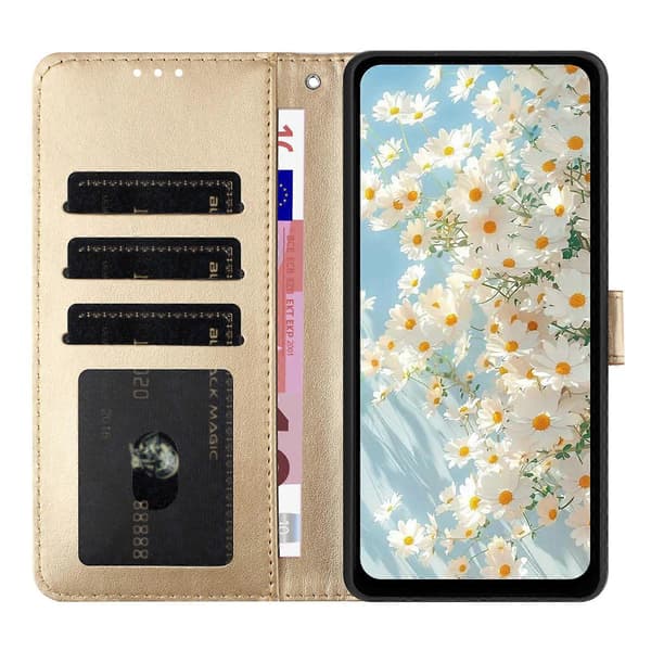 Leather Case with Embossed Daisy Pattern, Wallet Stand, Protective Phone Cover for Samsung Galaxy A56 5G Gold