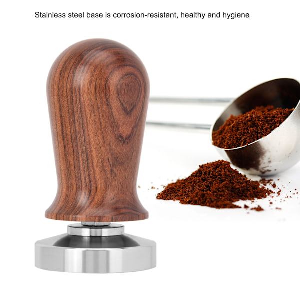 Kaffe Tamper i Træ med Flade Bund i Rustfrit Stål (51mm)