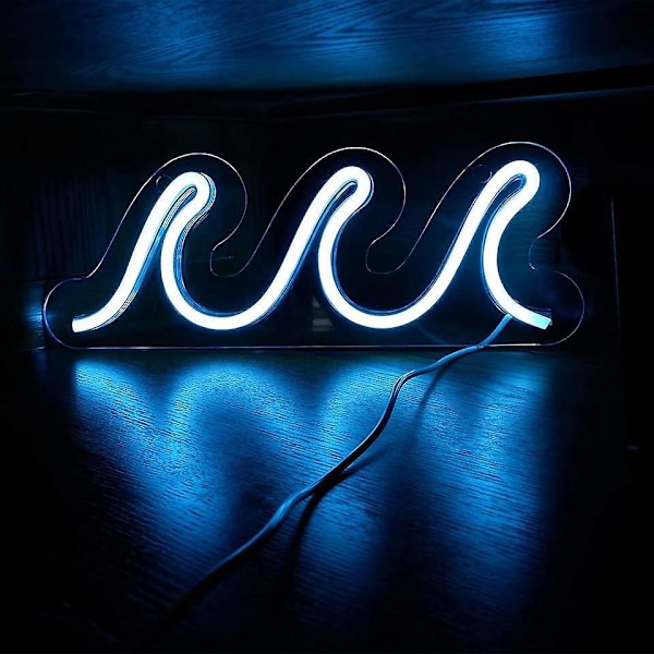 Vita LED Neon Vågskyltar för Sovrum - USB-drivna Nattlampor med Dimmer & Strömbrytare - Tropisk Dekoration för Vardagsrum, Bar