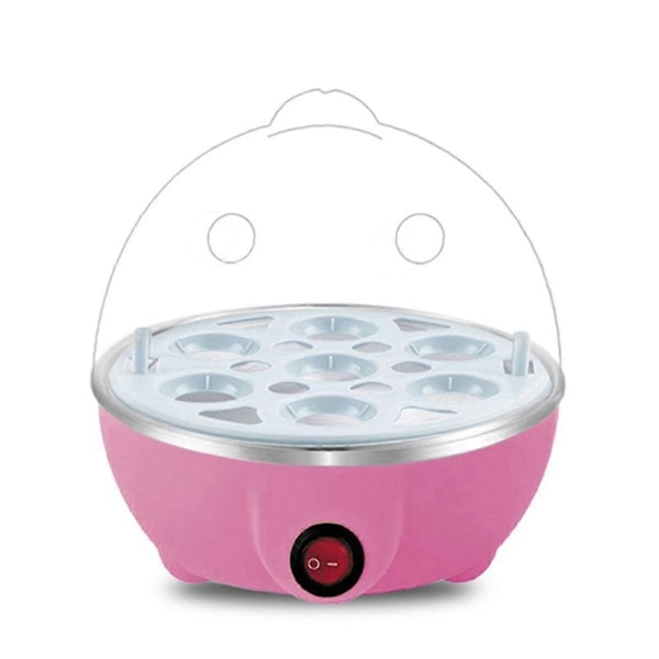 Hurtig Æggekoger: Elektrisk æggekoger med plads til 7 æg, kompatibel med hårdkogte æg, pocherede æg, røræg, pink EU-stik