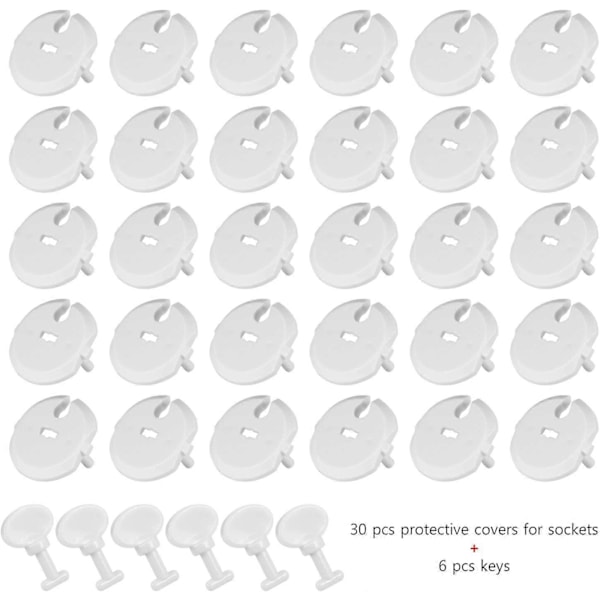 (16 Stikkontaktdeksler + 4 Nøkler) Barnesikre Stikkontaktdeksler med Vrimekanisme Elektriske Stikkontaktdeksler for Standardiserte 2-Hulls Stikkontakter, Hvit
