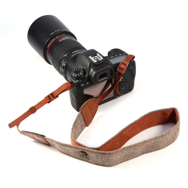 Klassinen puuvilla- ja PU-nahkainen kaulaolkahihna SLR DSLR-kameroihin Ruskea Brown