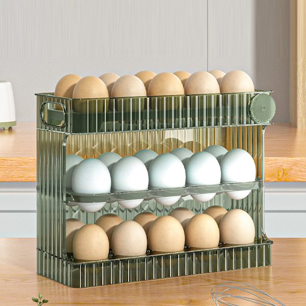 30 Count Flip Fridge Egg Tray Container PET Auto Keep Eggs Fresh Flip Egg Tray Container for Refrigerator Dooor Green