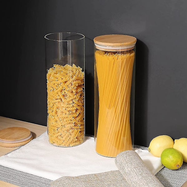 Set med 2 glasburkar för spaghetti med bambulock - Förvaring av livsmedel i köket