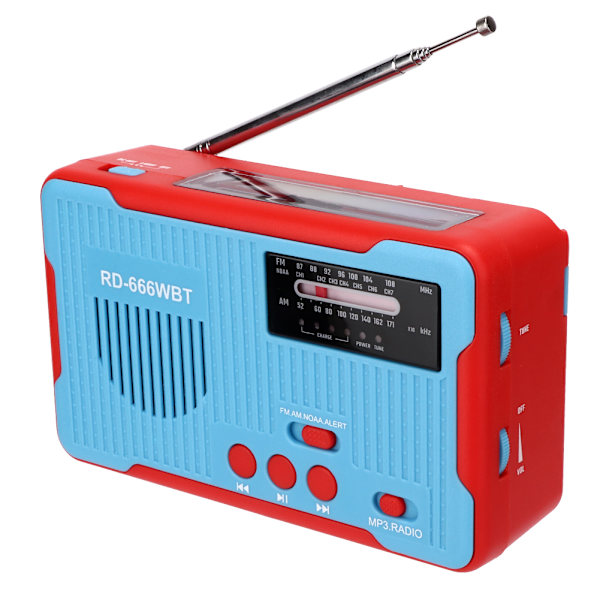 RD-666WBT Bærbar solcelledrevet nødveiv AM FM-radio med LED-lommelykt Blå