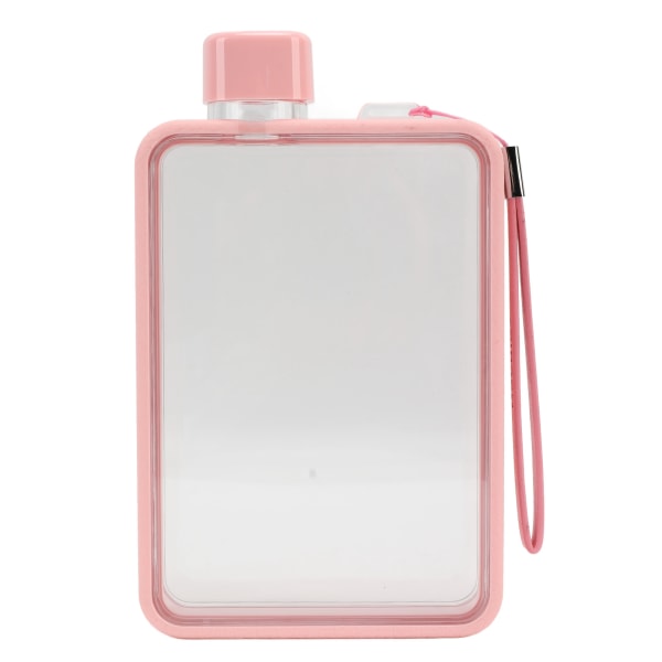 Platt vattenflaska plast läckagesäker transparent fyrkantig bärbar A5 papper vattenflaska 380ml rosa