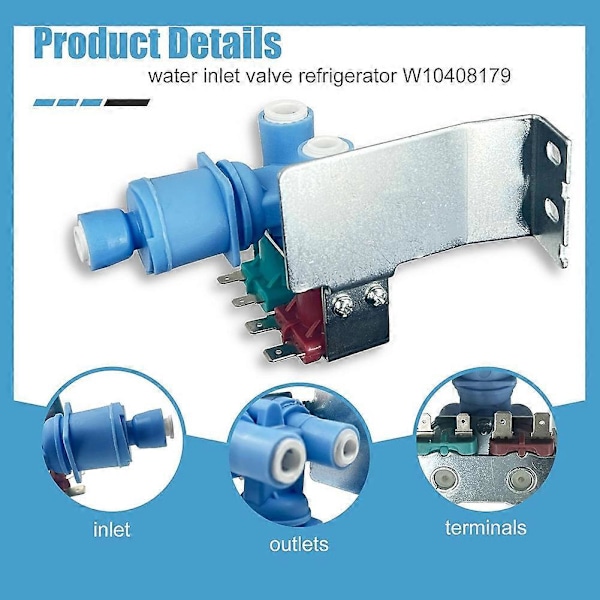 W10408179 2304757 IMV708 Vandindløbsventil til Køleskab til Whirlpool Blå & Hvid37