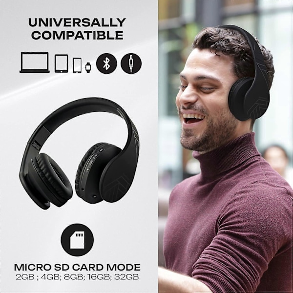 Bluetooth Over-Ear Hovedtelefoner, Trådløs Stereo Sammenfoldelig med Indbygget Mikrofon, Sort