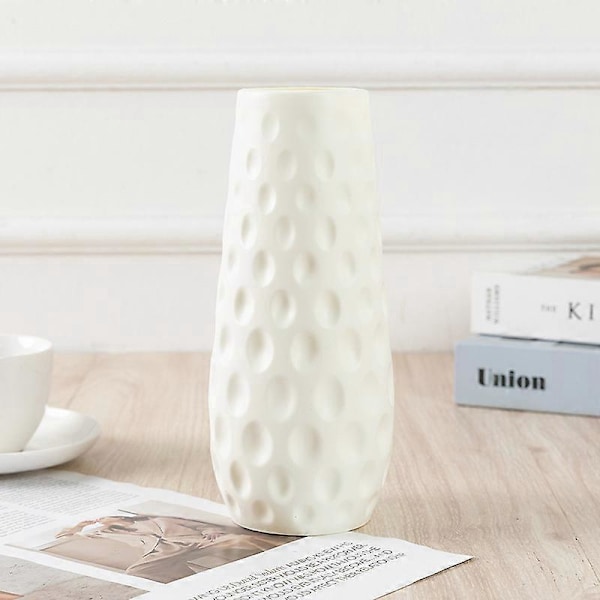 1 stk. kunstig vase med polkaprikker, kreative boligblomsterarrangement dekorationsornamenter, moderne enkel blomsterpotte (hvid)