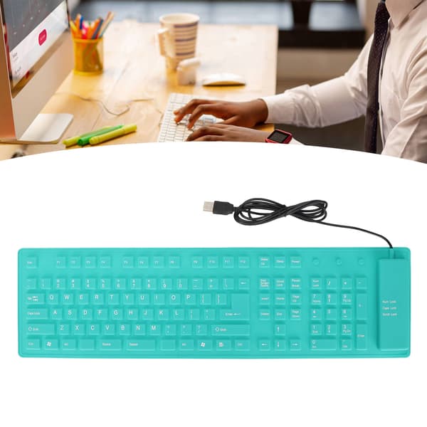 Foldbart silikone tastatur 108 taster silikone foldbart USB kablet vandtæt lydløs skrivning fuld forsegling foldbart tastatur grøn