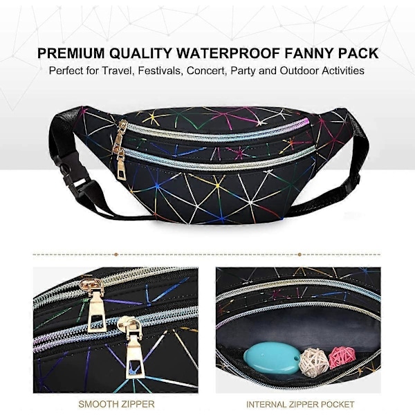 2025 Ny Midjeväska, Holografisk Magväska med PU-läder, Glänsande Bältesväska Festival Rave Bumbags för Damer
