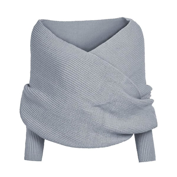 Knitted Women's Winter Sweater Top Scarf Wrap in Light Grey