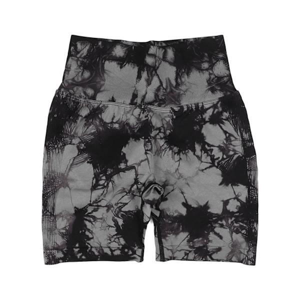 Høje talje yoga shorts til kvinder Tie Dye elastiske åndbare løft fitness atletiske træningsshorts sorte S