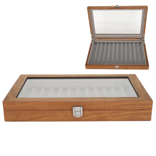 Træ Fontæne Pen Display Case Organizer Valnød Træ Opbevarings Gaveæske til 12 Penne Display