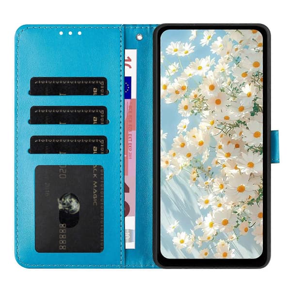 Leather Case with Embossed Daisy Pattern, Wallet Stand, Protective Phone Cover for Samsung Galaxy A56 5G Baby Blue