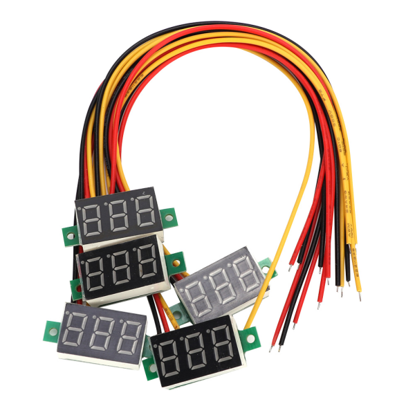 5 stk blå 0,36 tommers digital skjerm DC voltmeter Tre-leder LED volt meter spenningsmonitor