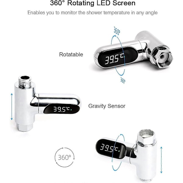 Digital Duschtermometer LED Roterande Självgenererande Vattentermometer 360 Grader Med Indikator Timer 3 Färger