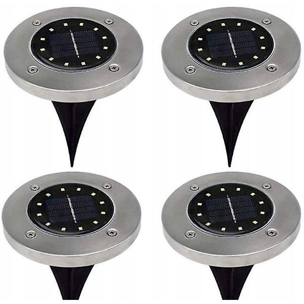 12 LED Solcellsunderjordiska lampor - Set om 4, Vit Ljus