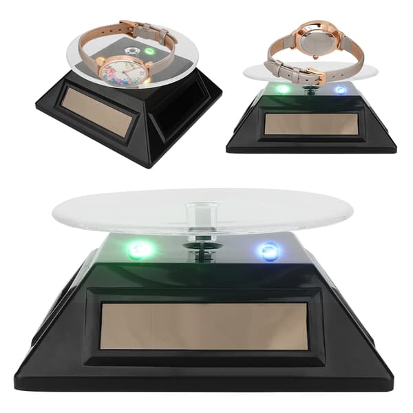 LED Lys Roterende Solenergi Smykker Ur Telefon Display Makeup Holder Stativ