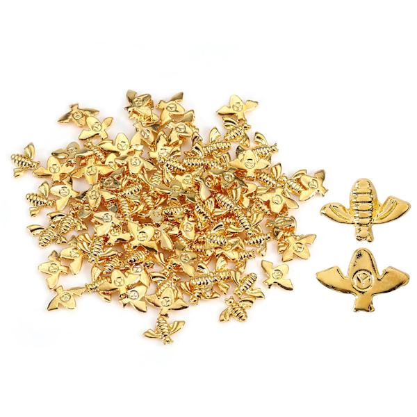 100 st/påse Metallbin 3D Nageldekoration Metallpinne Guld Silver Nageldekaler Manikyr Guld