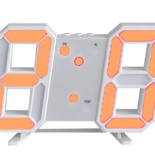 3D LED Väggklocka Minimalistisk Väggmonterad Väckarklocka för Hem Vardagsrum Kontor Vit Font Orange Bokstav