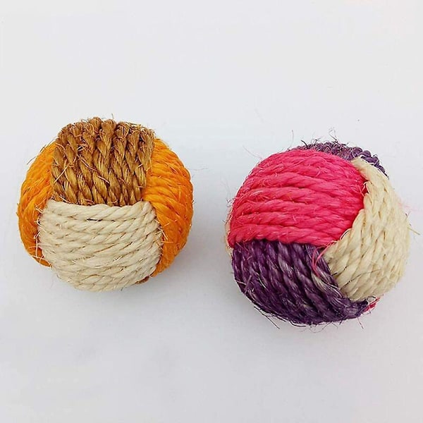 2 st Slitstarka Sisal Tre Färger Vävd Boll Kattleksak Interaktiv Lek Retleksak Husdjurstillbehör 6CM Slumpmässig Färg