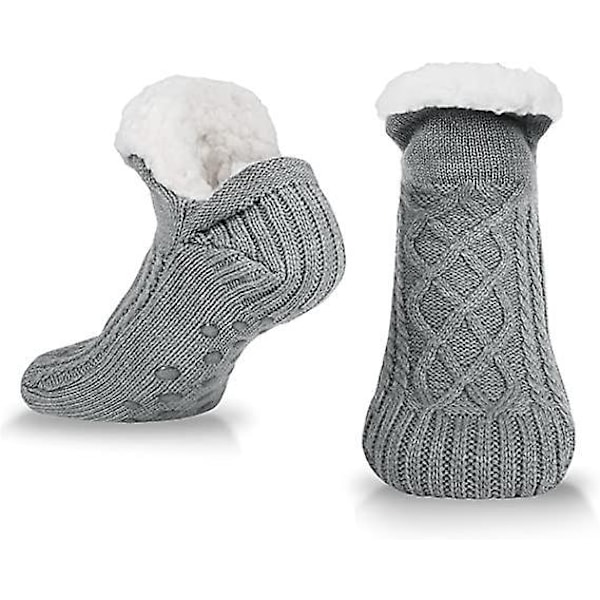 Cozy Knitted Fleece Slipper Socks for Women and Men - Warm and Non-slip (Size 37-41, Grey)