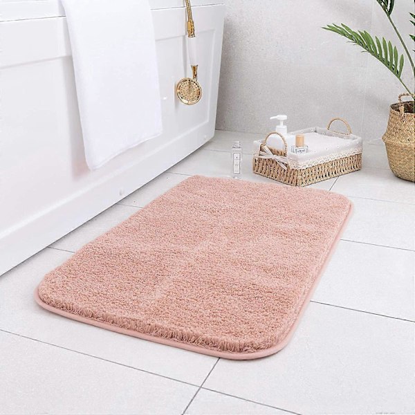 Skridsikkert badeværelsestæppe, superabsorberende bademåtte, blød plys mikrofibermåtte, 40 x 60 cm, pink