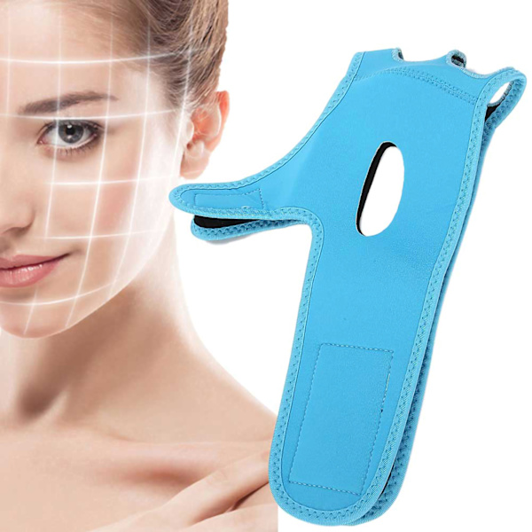 Ansiktsbantningsbandage Andningsbart VLine Lift Up-bälte DoubleChin Reducer-bälte (blå medelstorlek)