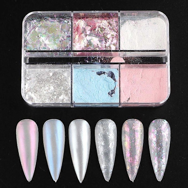 Holografiskt Iridescent Nagellackspuder med Aurora-pärlor för Manikyr Reflekterande Nagelglitterdekorationer 1909-51